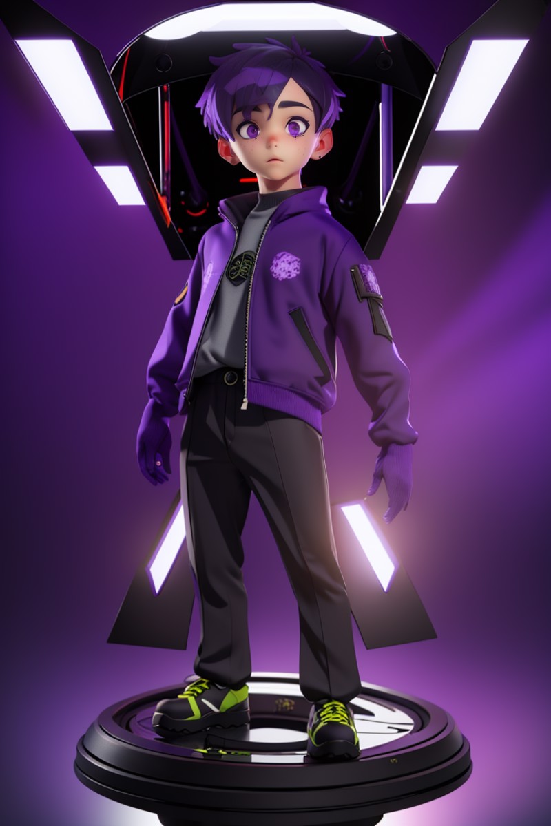 masterpiece, best quality,(purple outfit:1.5), 1boy, full body,  (short hair:1.5),science fiction, solo, standing , <lora:...